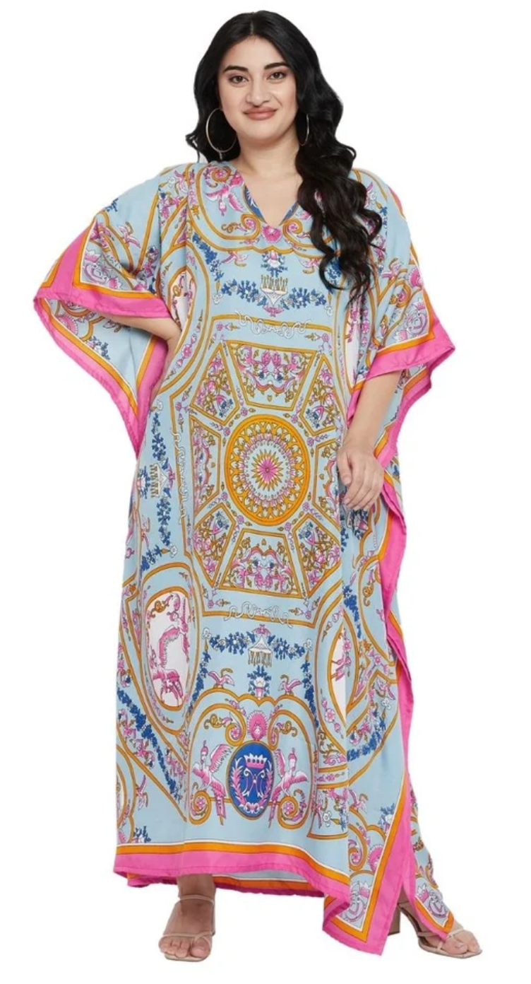 Multicolor Baroque Medallion Plus Size Kaftan for Women 1X-3X | GypsieBlu