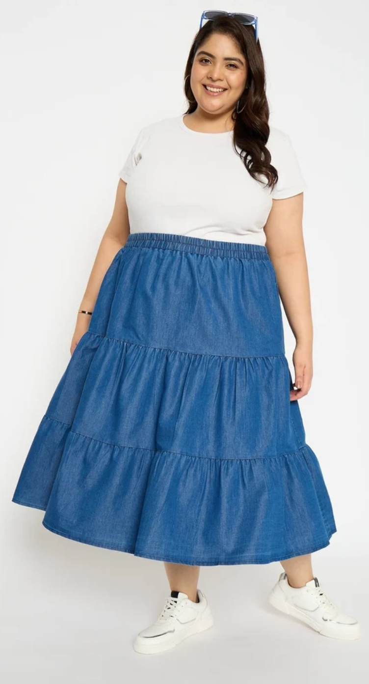 Dark Blue Denim Plus Size Skirt for Women 1X-3X | GypsieBlu