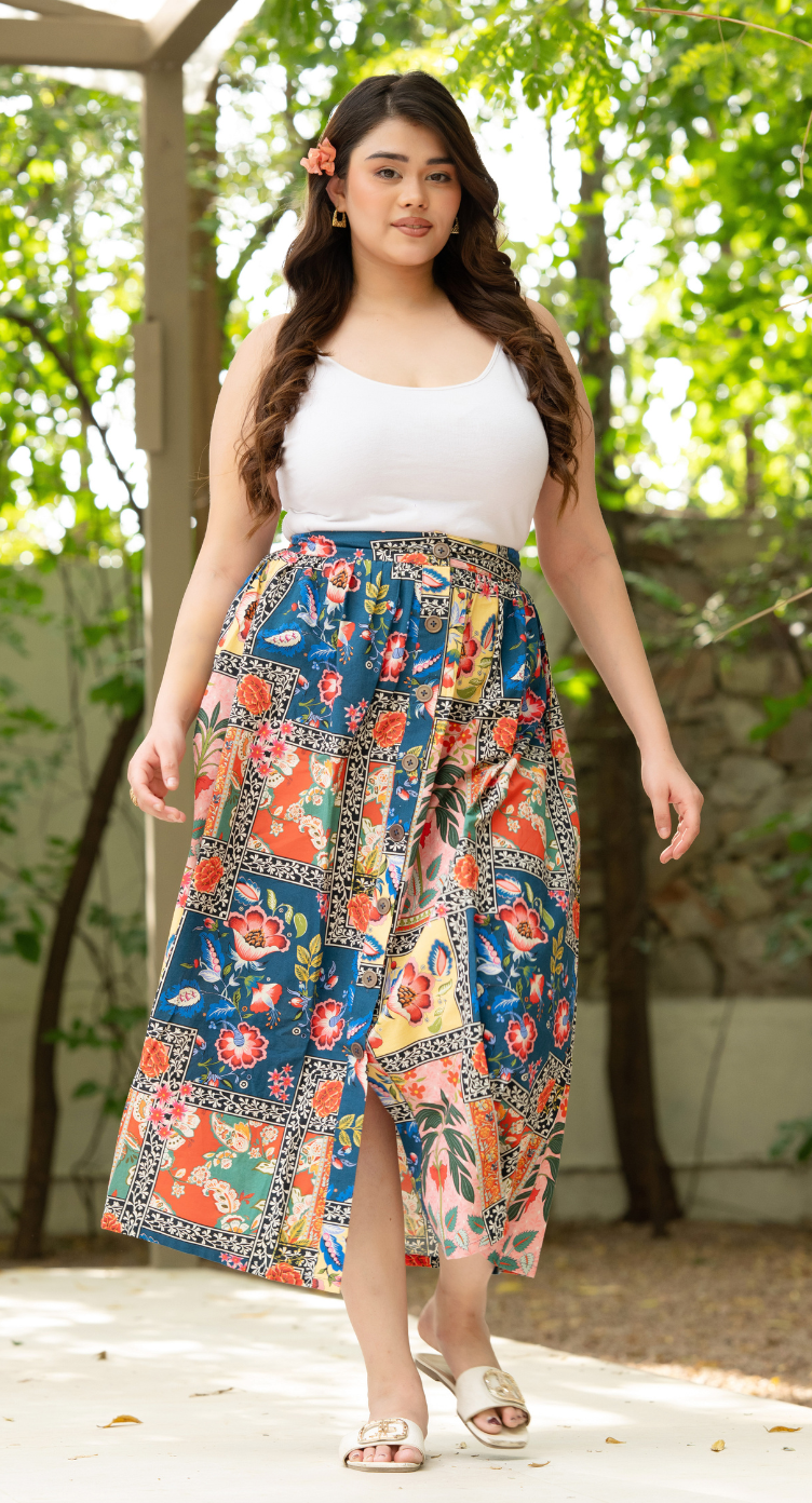 Multicolor Cotton Maxi Skirt Women Lightweight Resort Vacation - S M L XL - SKU RF-S26-118 S - Gypsie Blu