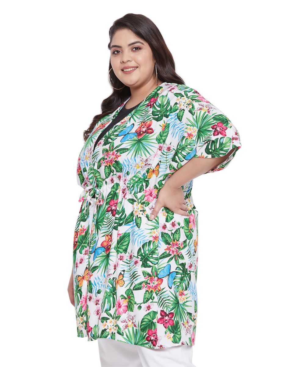 Floral Printed Multicolor Polyester Cover Up For Plus Size Women
