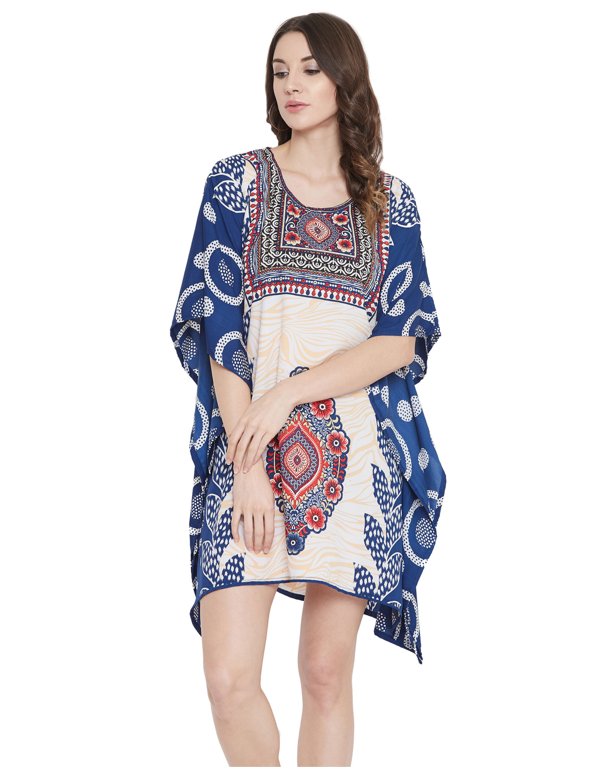 Tribal Polyester Plus Size Short Caftan for Women