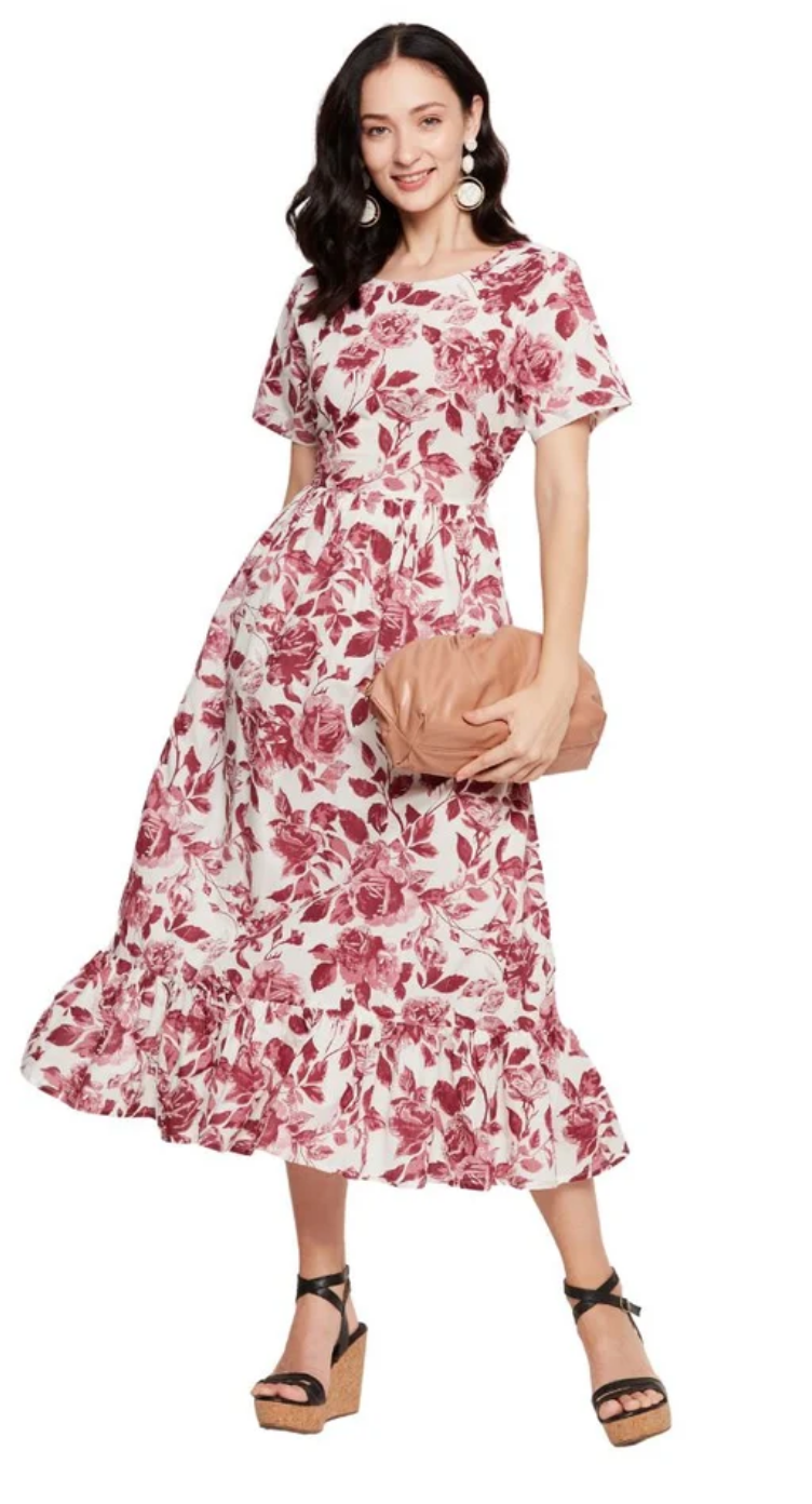 White Floral Cotton Maxi Dress for Women S-XL Short Sleeve | GypsieBlu