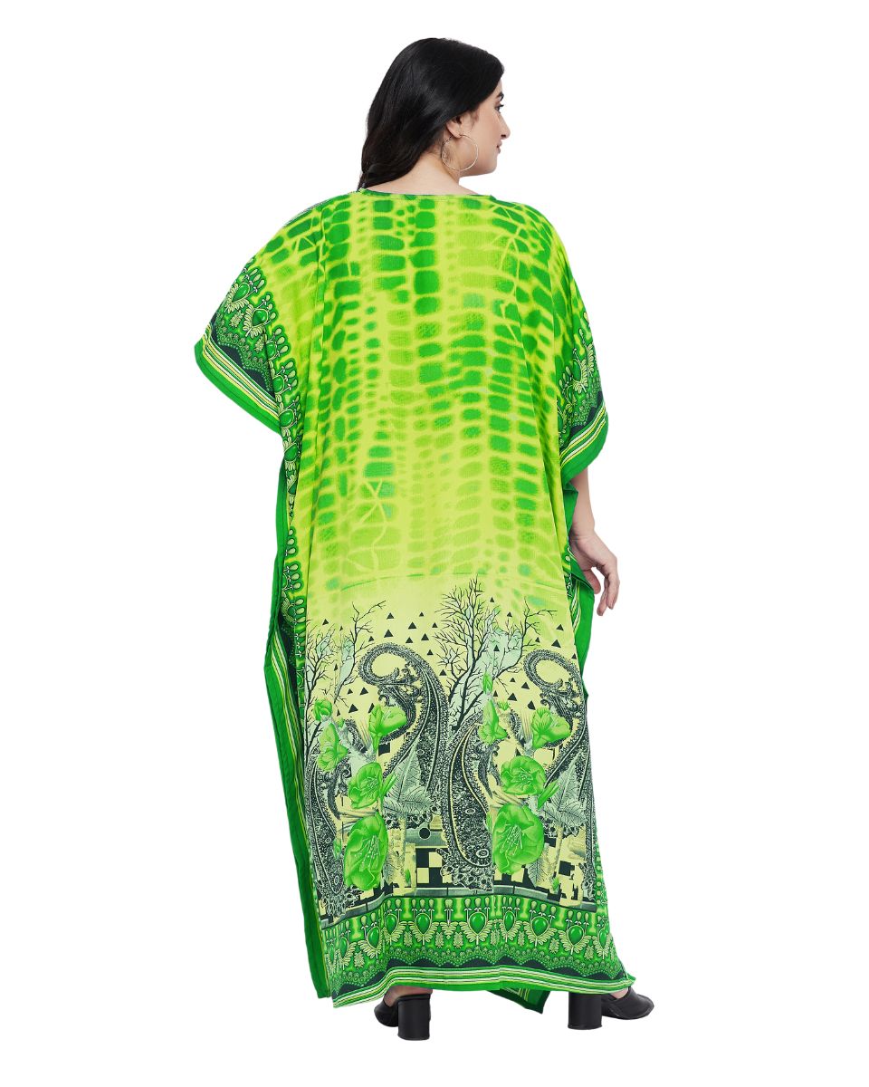Paisley Printed Green Plus Size Polyester Kaftan Dress For Women