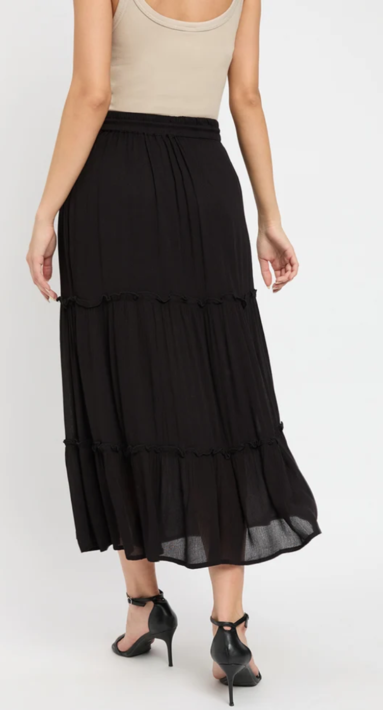 Black Tiered Rayon Skirt for Women S-XL | GypsieBlu