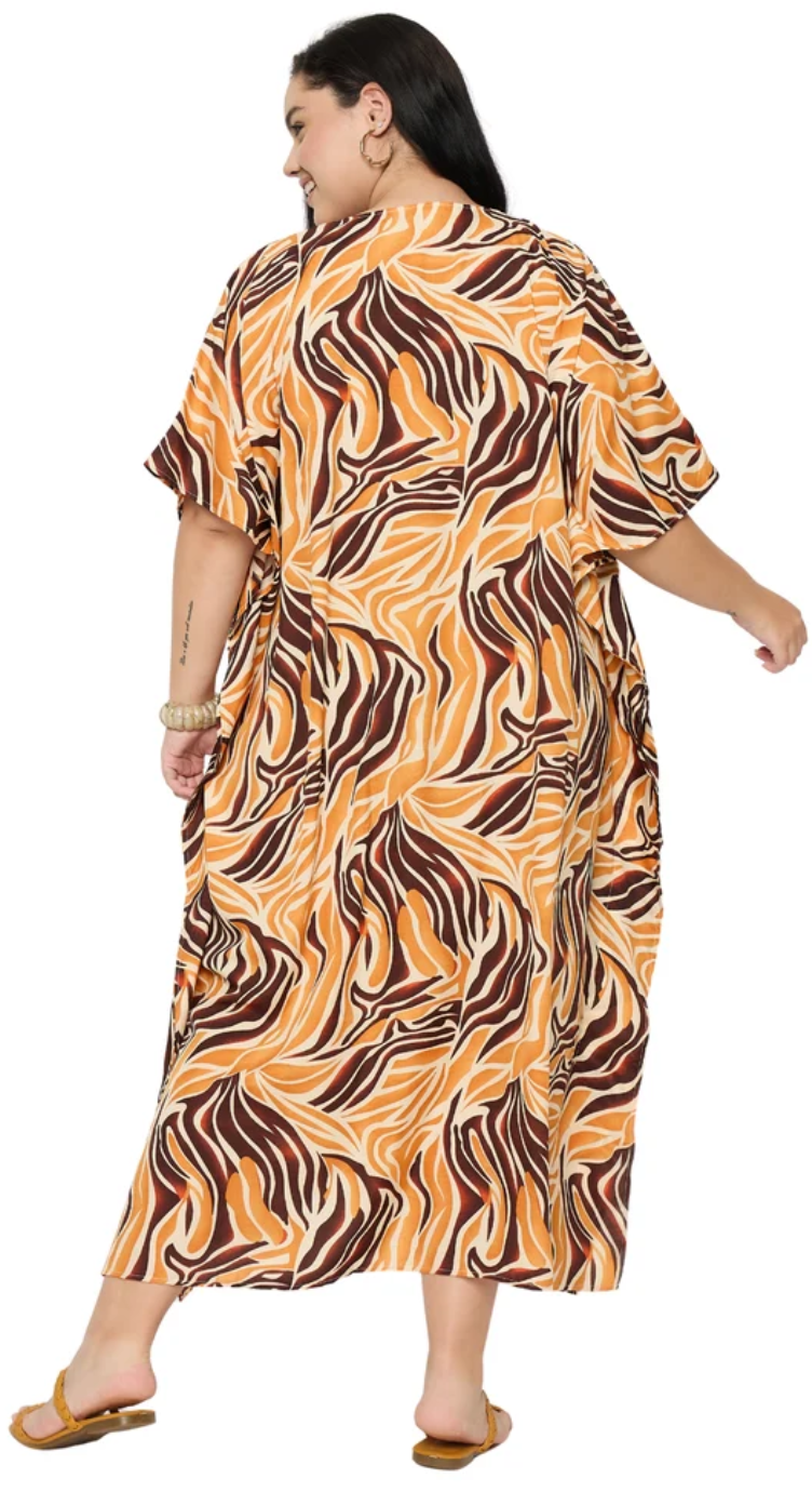 Pastel Orange Abstract Zebra Plus Size Kaftan for Women 1X-3X | GypsieBlu