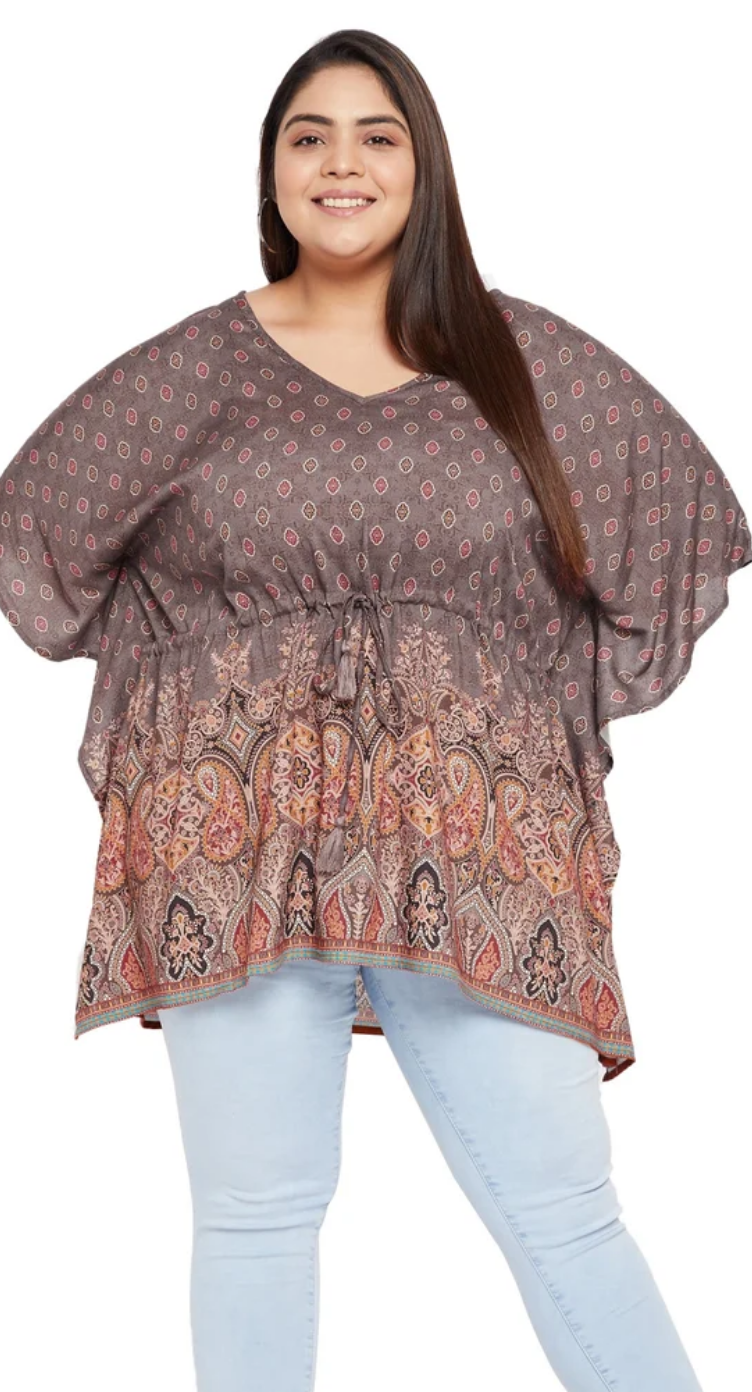 Taupe & Brown Rayon Tunic Top for Women S-XL 3/4 Sleeve V Neck | GypsieBlu