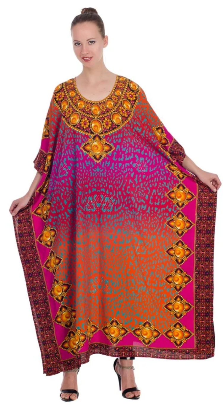 Red Ombre Leopard Polyester Plus Size Kaftan for Women 1X-3X | GypsieBlu