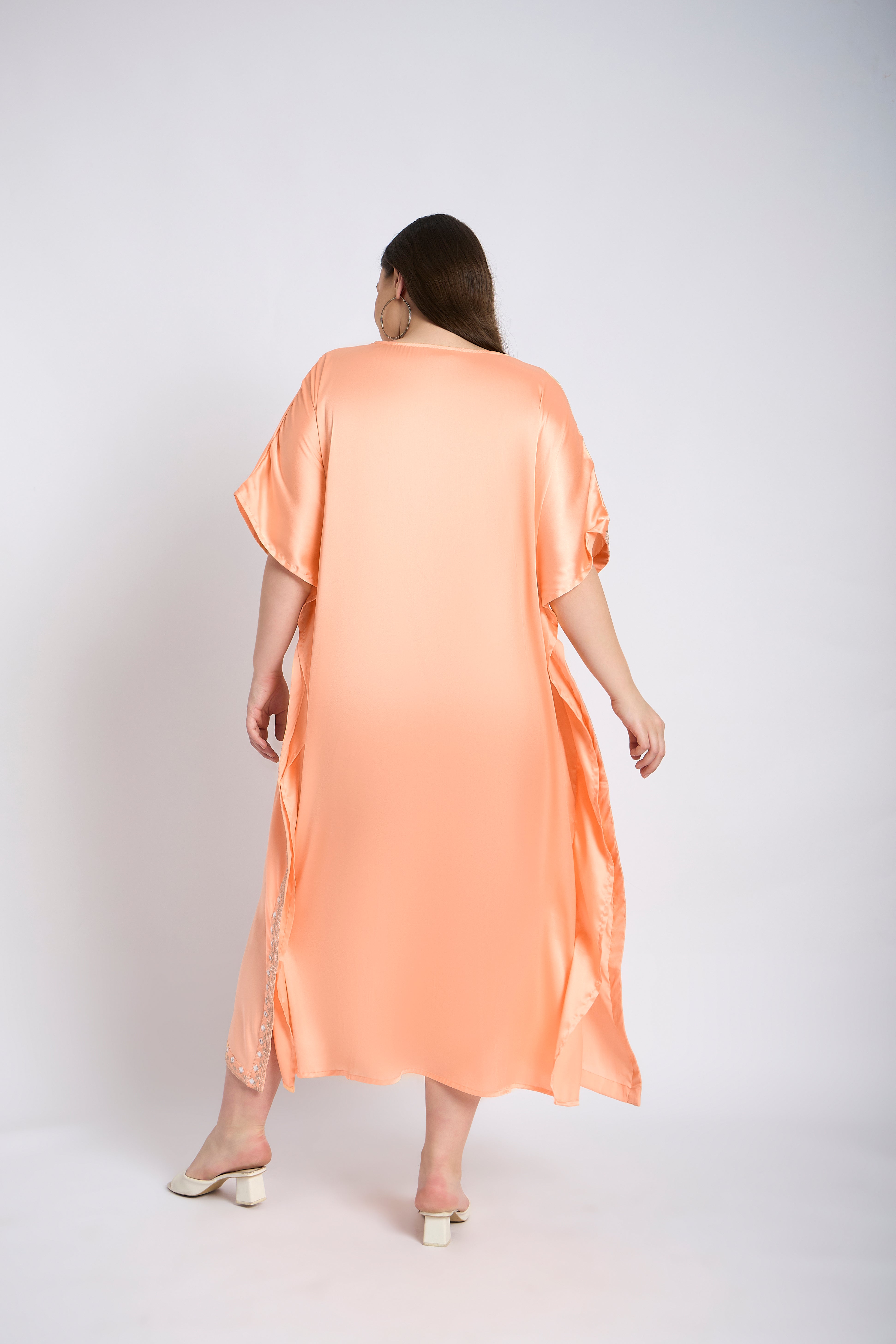 Gypsie Blu Women Elegant Plus Size Embroidery Satin Kaftan