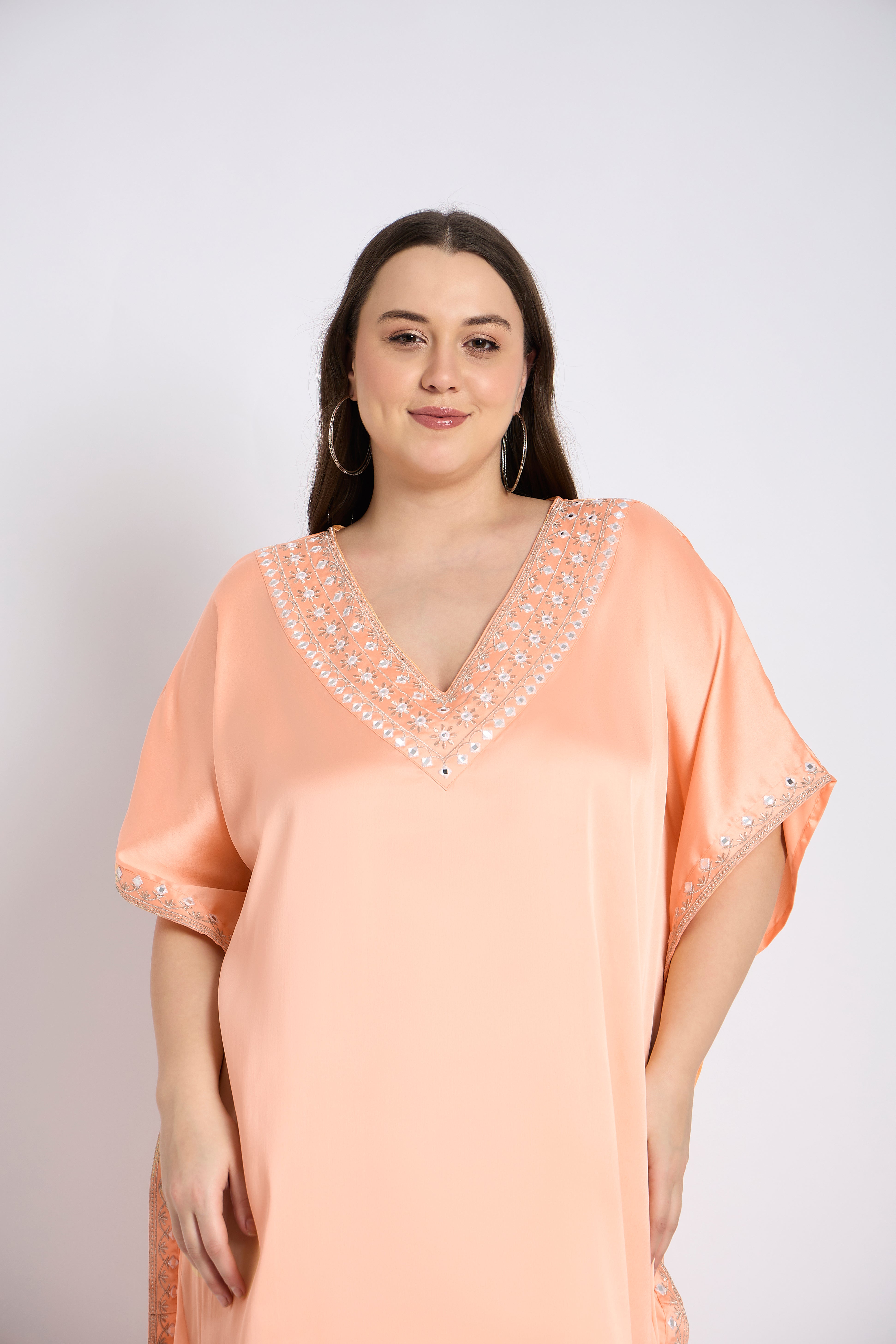 Gypsie Blu Women Elegant Plus Size Embroidery Satin Kaftan