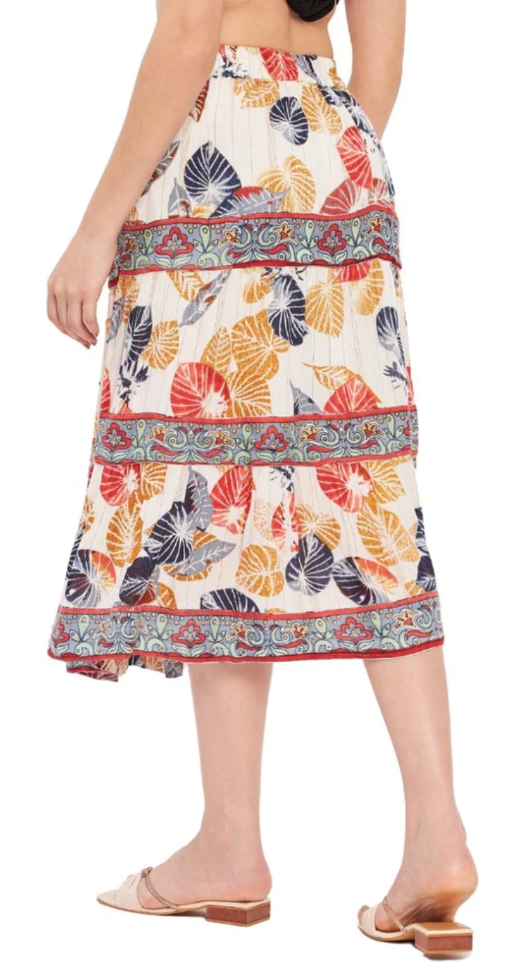 Multicolor Tiered Botanical Border Rayon Skirt for Women S-XL | GypsieBlu