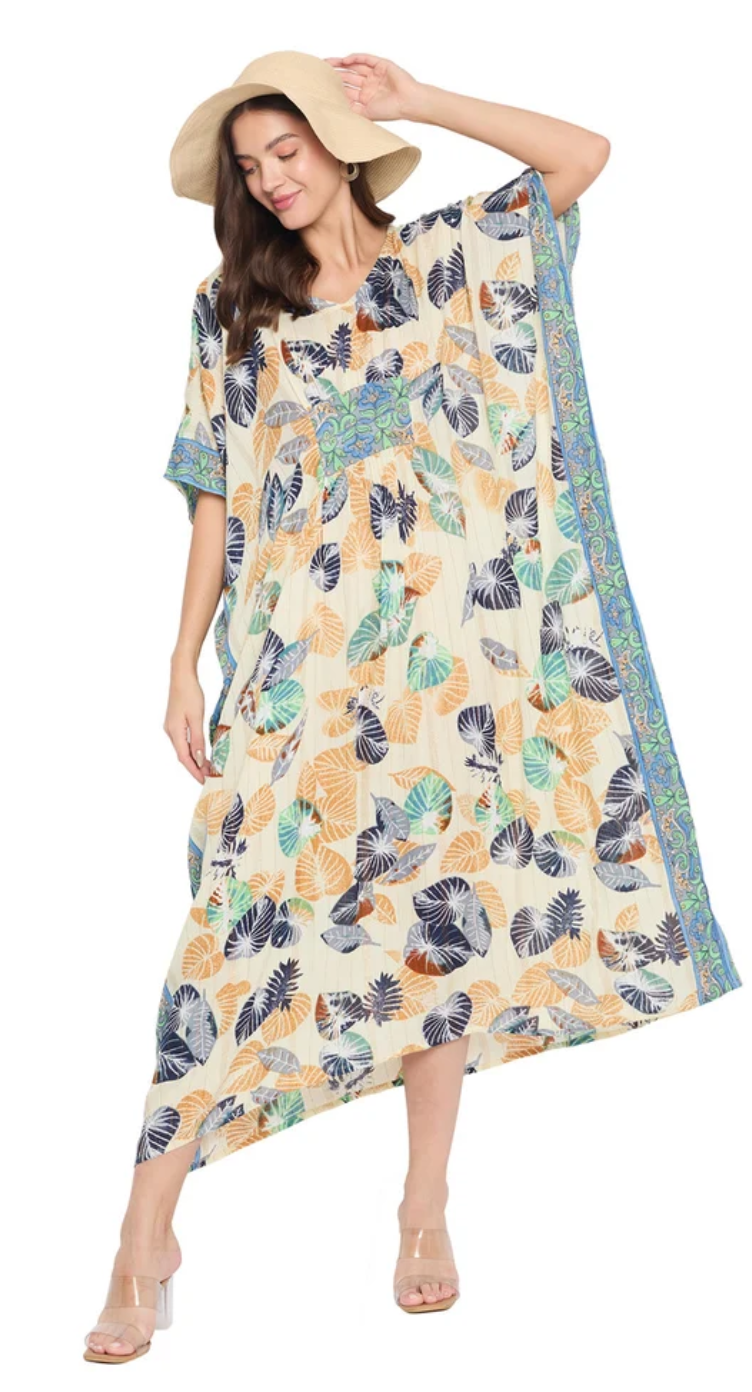 Multicolor Tropical Monstera Rayon Kaftan for Women S-XL | GypsieBlu