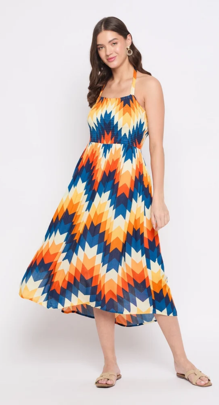 Multicolor Abstract Rayon Midi Dress for Women S-XL | GypsieBlu