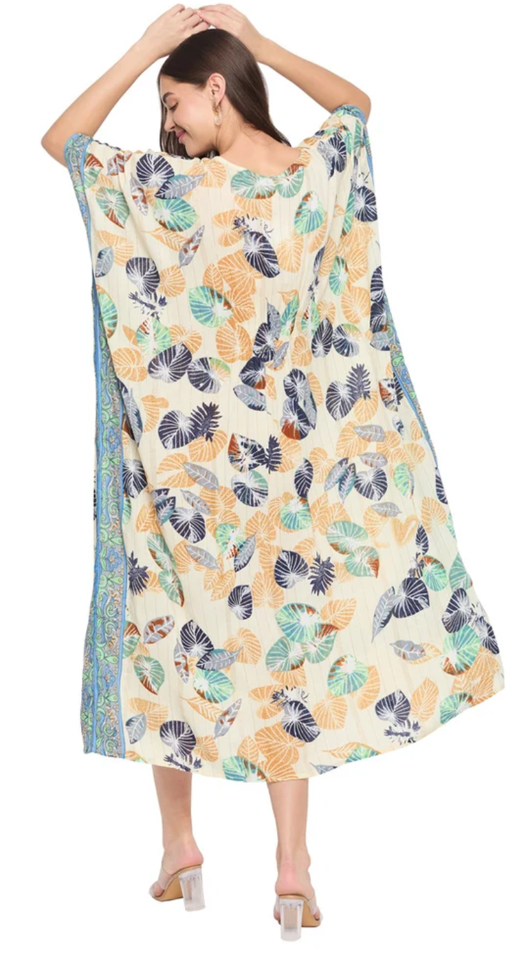 Multicolor Tropical Monstera Rayon Kaftan for Women S-XL | GypsieBlu