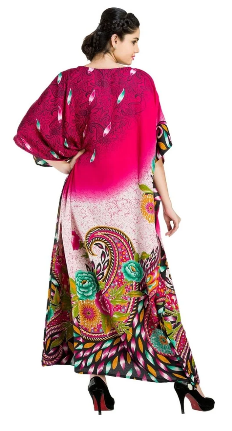 Deep Pink Ombre Paisley Polyester Plus Size Kaftan for Women 1X-3X | GypsieBlu