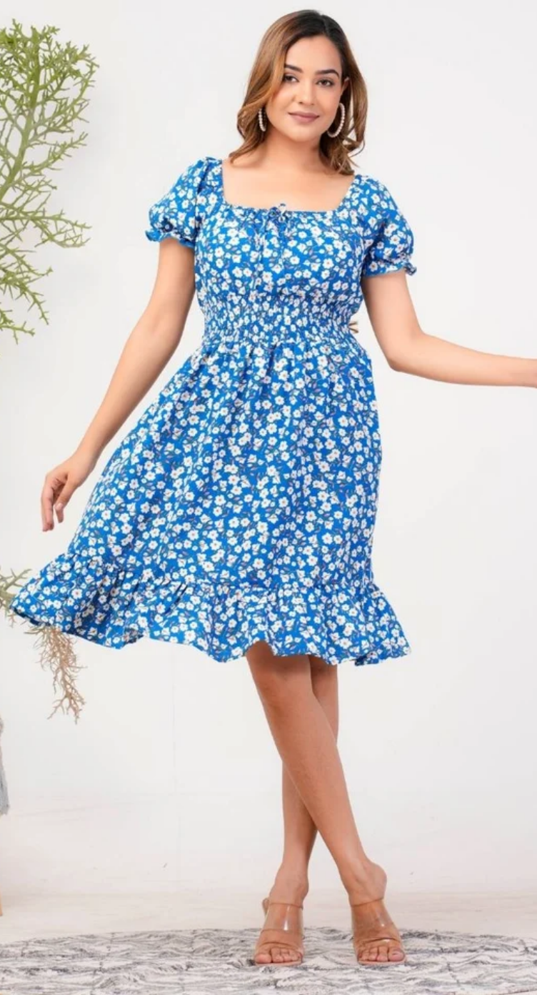 Blue Azure Floral Polyester Dress for Women S-XL | GypsieBlu