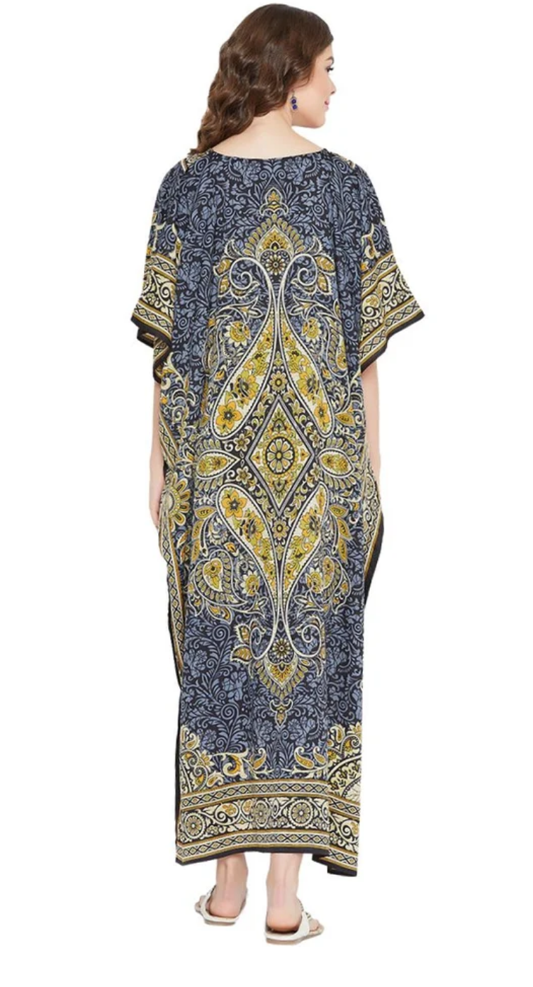 Multicolor Paisley Damask Polyester Plus Size Kaftan for Women 1X-3X | GypsieBlu