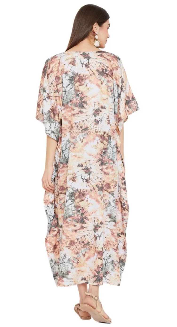 Floral Dye Watercolor Polyester Plus Size Kaftan for Women 1X-3X | GypsieBlu