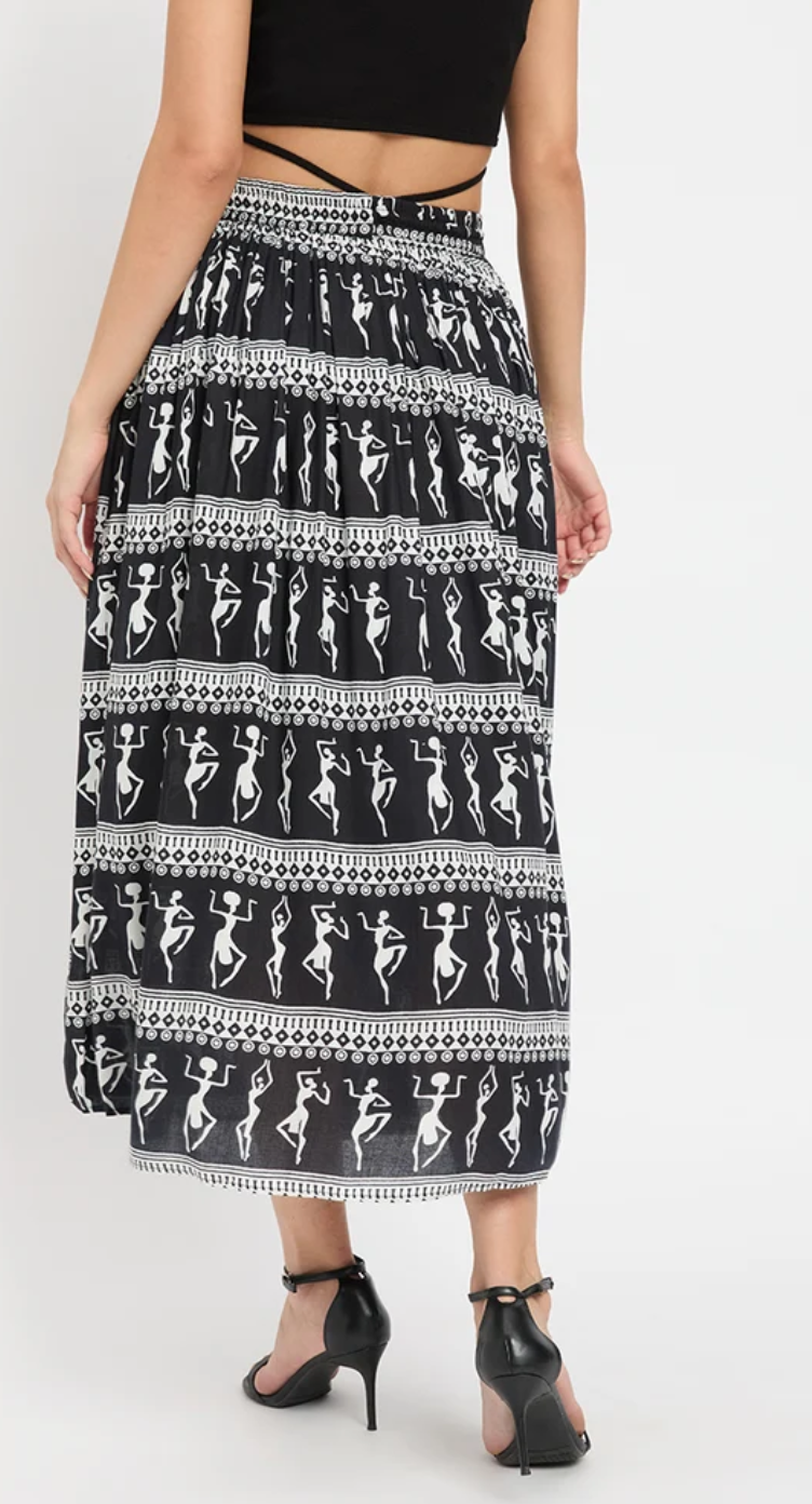 White Warli Dance Rayon Skirt for Women S-XL | GypsieBlu