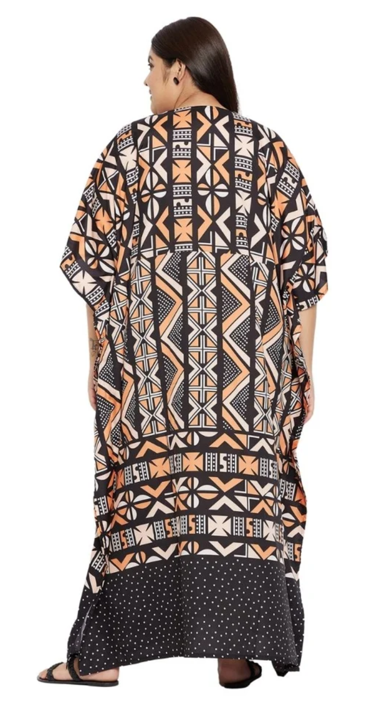 Black Tribal Aztec Polyester Plus Size Kaftan for Women 1X-3X | GypsieBlu