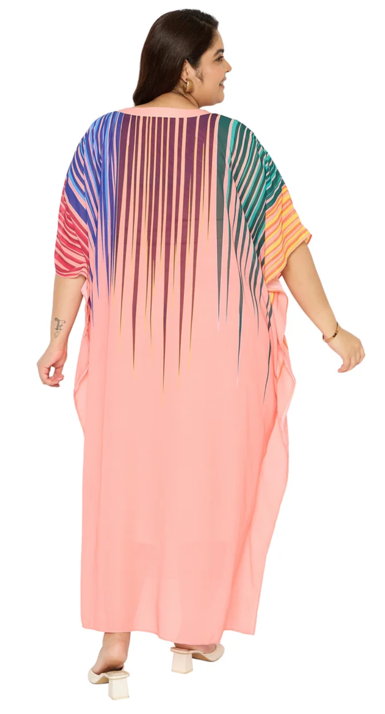 Pink Rainbow Drip Georgette Plus Size Kaftan for Women 1X-3X | GypsieBlu