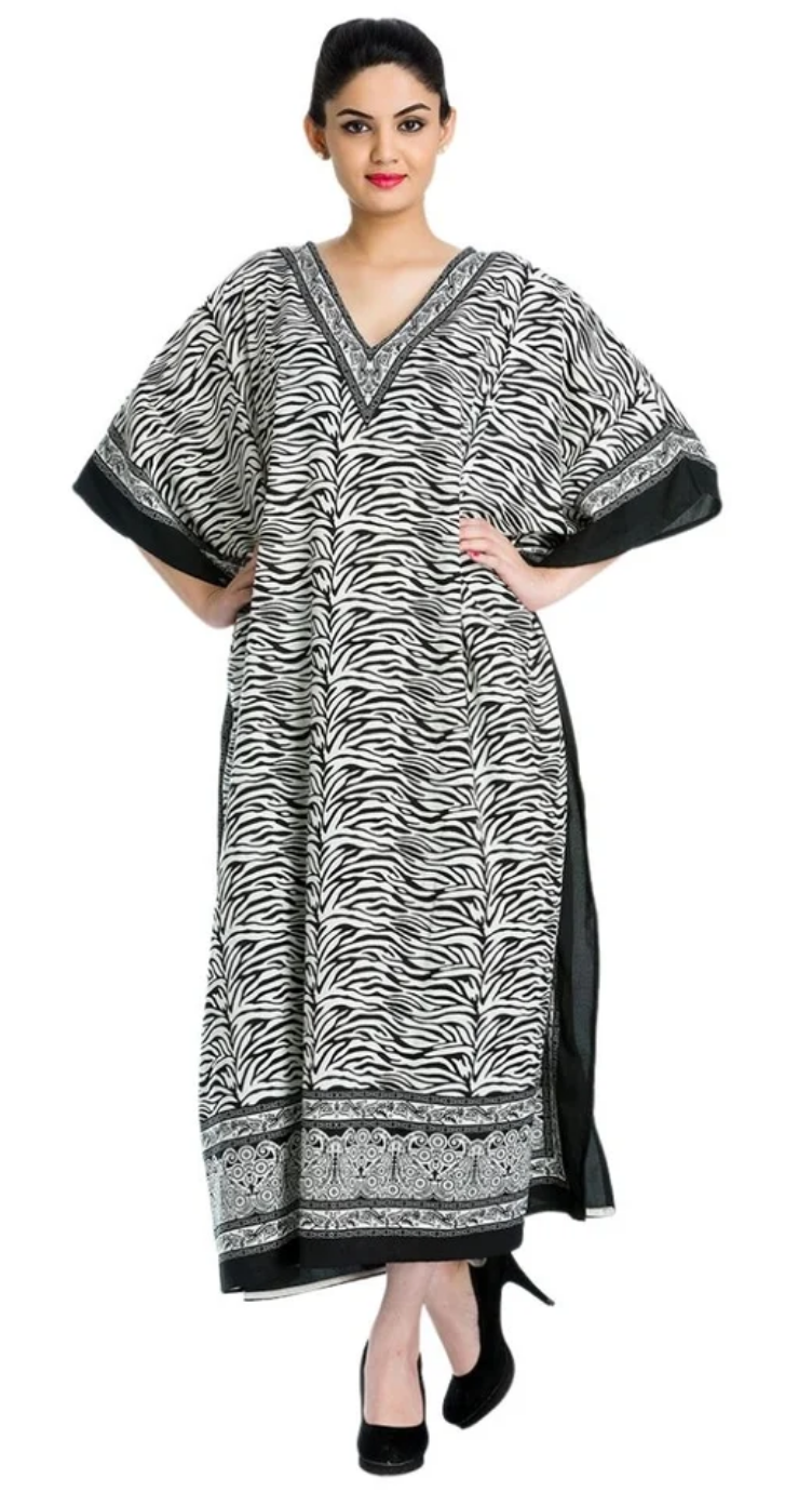 Black Zebra Animal Polyester Plus Size Kaftan for Women 1X-3X | GypsieBlu