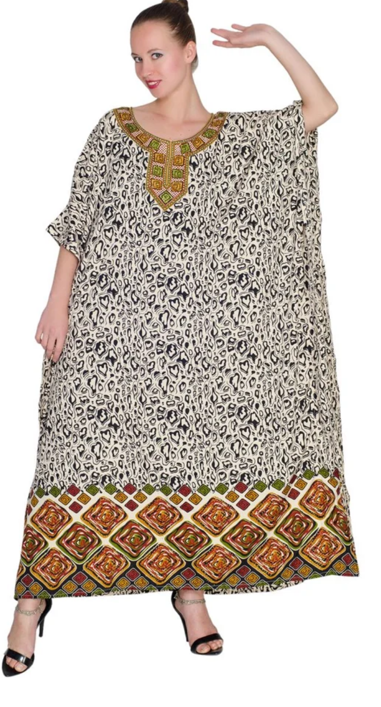Black Leopard Animal Polyester Plus Size Kaftan for Women 1X-3X | GypsieBlu