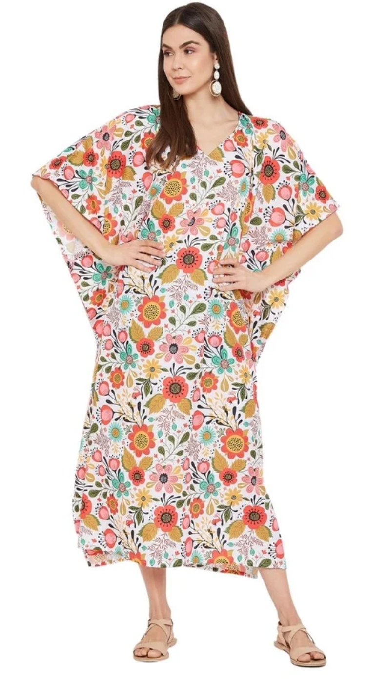 Floral Folk Art Polyester Plus Size Kaftan for Women 1X-3X | GypsieBlu