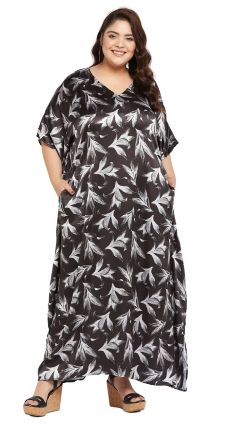 Floral Satin Plus Size Kaftan Dress for Women 1X-3X | GypsieBlu