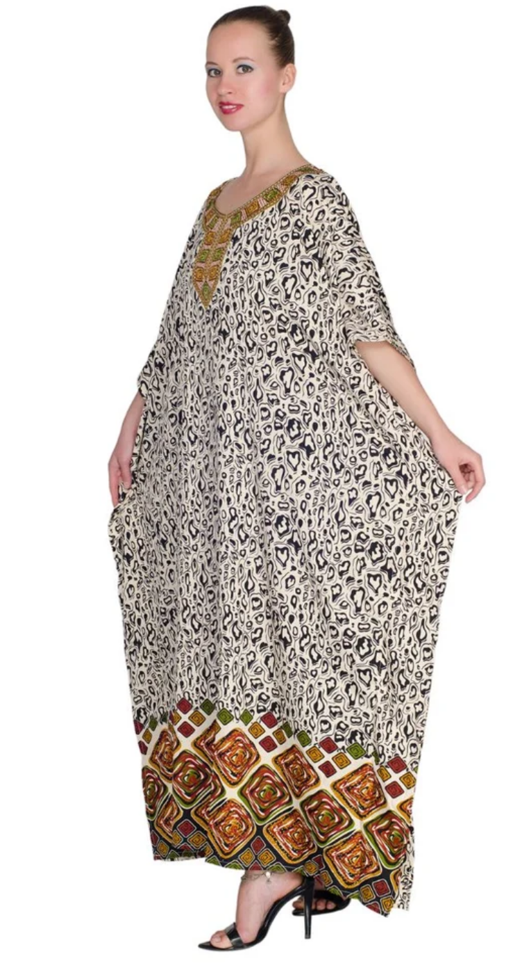 Black Leopard Animal Polyester Plus Size Kaftan for Women 1X-3X | GypsieBlu