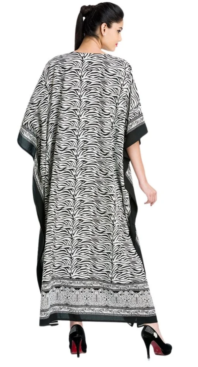 Black Zebra Animal Polyester Plus Size Kaftan for Women 1X-3X | GypsieBlu