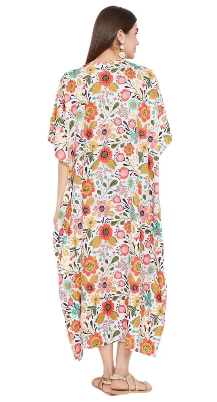 Floral Folk Art Polyester Plus Size Kaftan for Women 1X-3X | GypsieBlu
