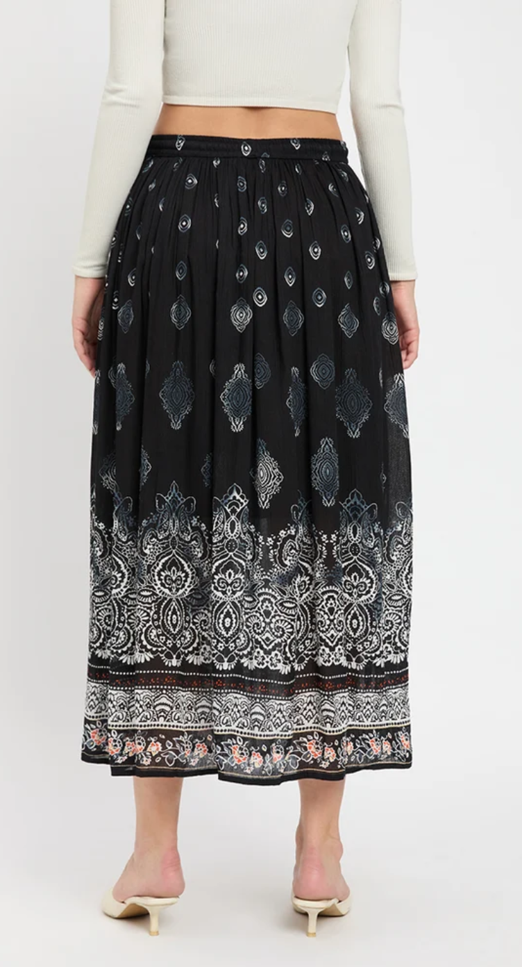 Black Damask Rayon Skirt for Women S-XL | GypsieBlu