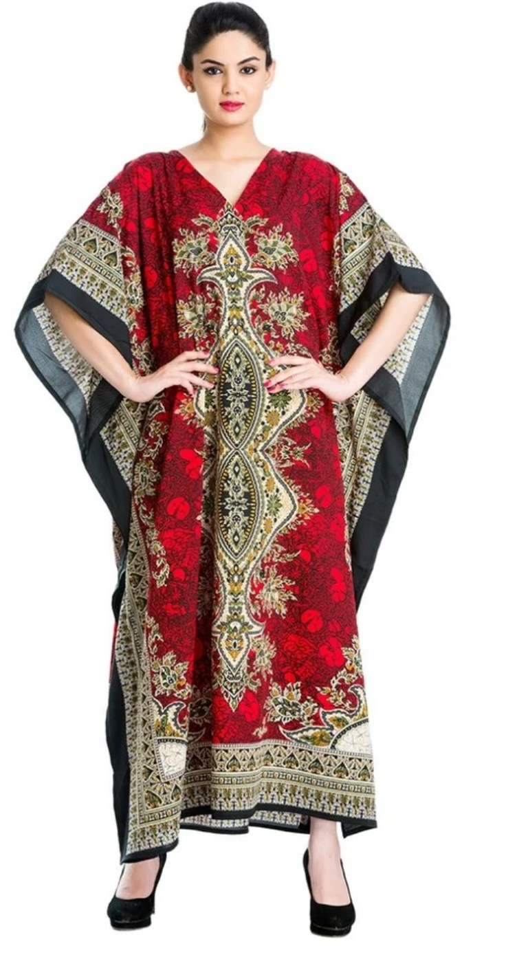 Red Floral Dashiki Polyester Plus Size Kaftan for Women 1X-3X | GypsieBlu