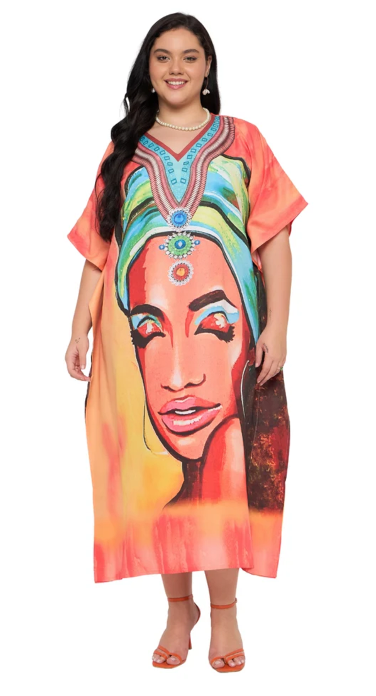 Peach African Woman Polyester Plus Size Kaftan for Women 1X-3X | GypsieBlu