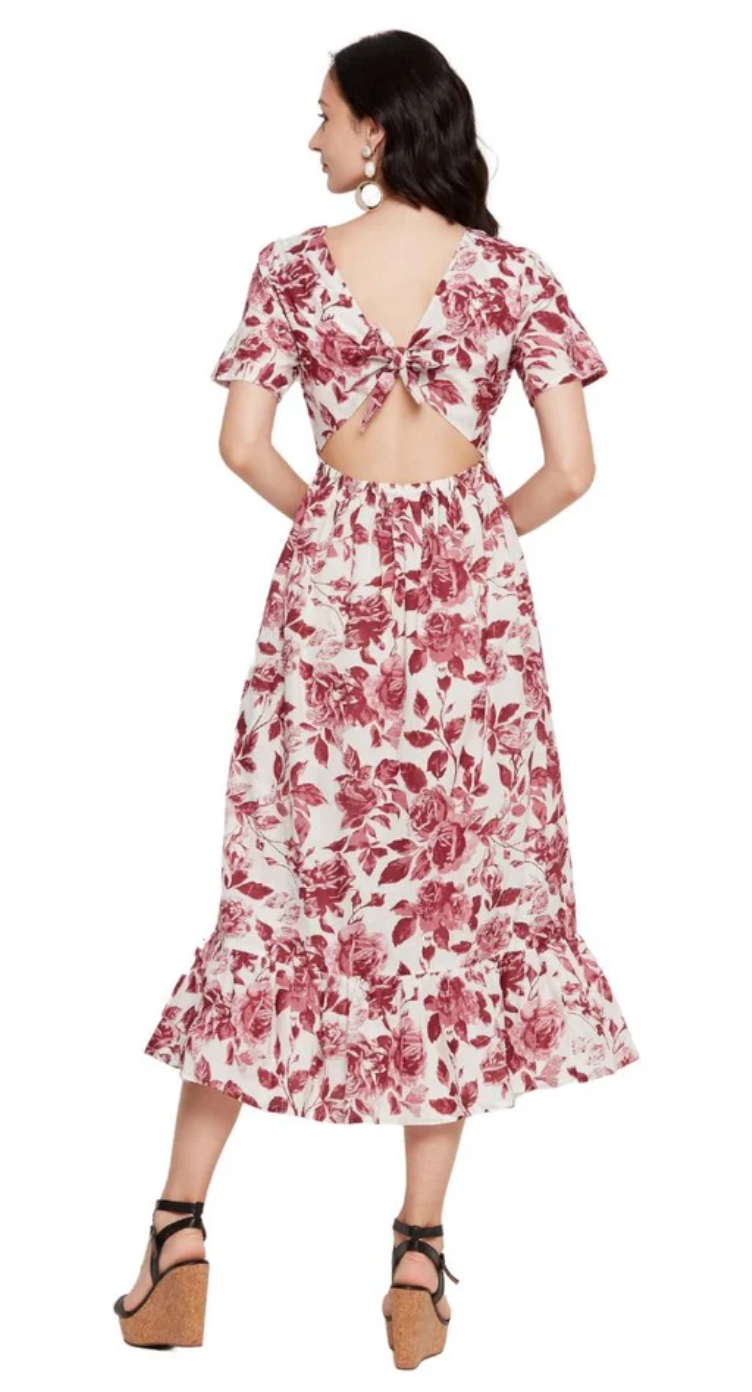 White Floral Cotton Maxi Dress for Women S-XL Short Sleeve | GypsieBlu