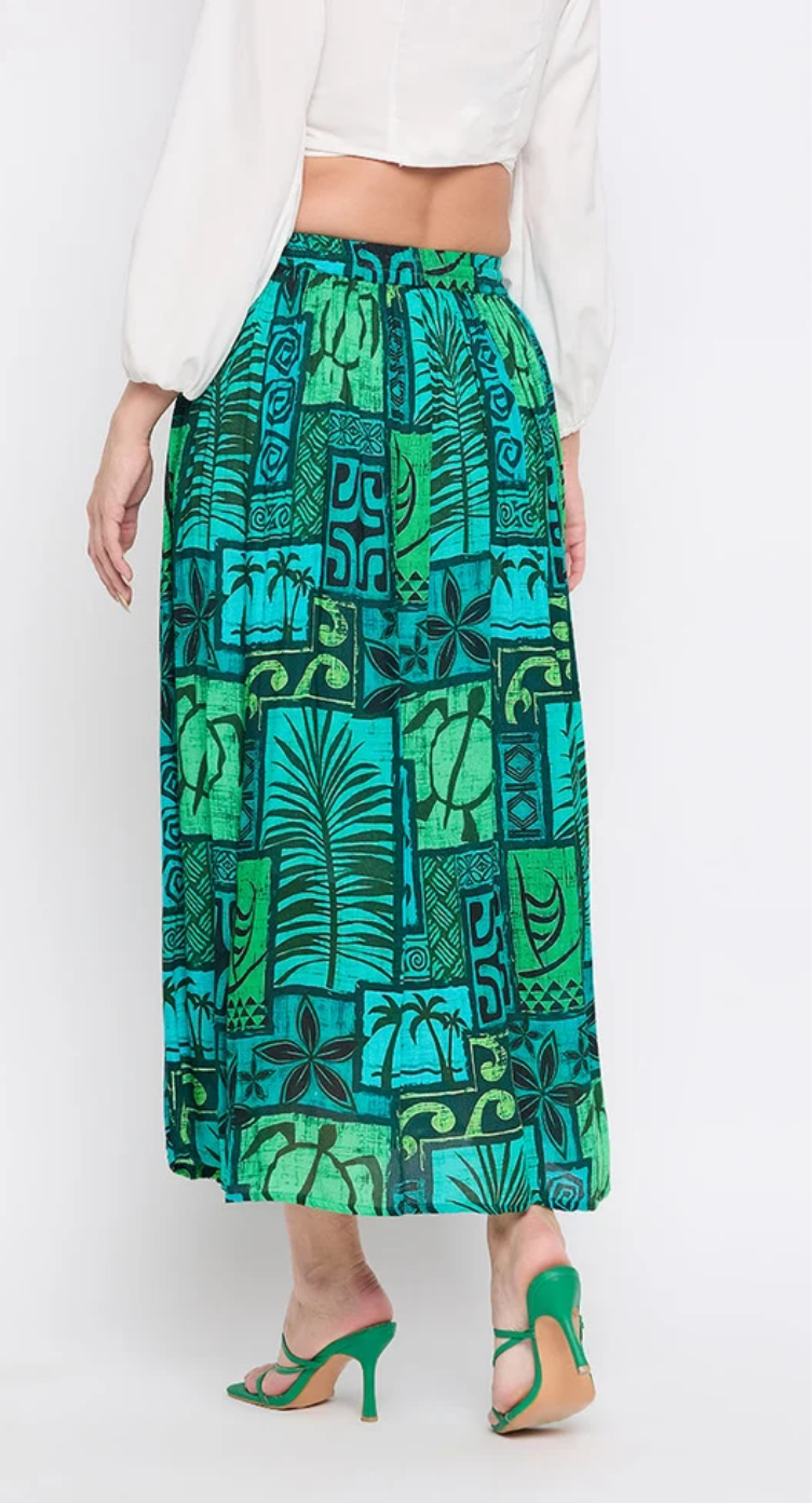 Green Tribal Geometric Rayon Skirt for Women S-XL | GypsieBlu