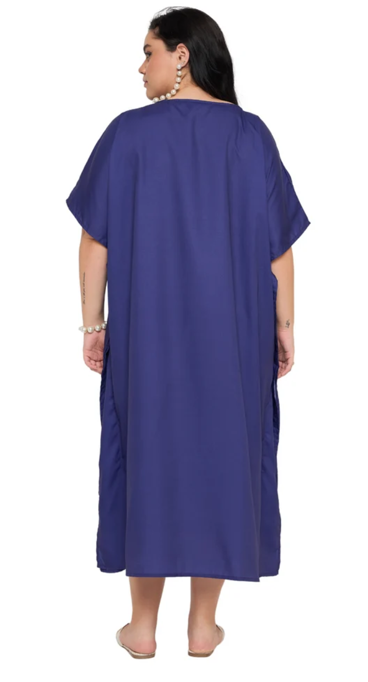 Royal Blue Floral Polyester Plus Size Kaftan for Women 1X-3X | GypsieBlu