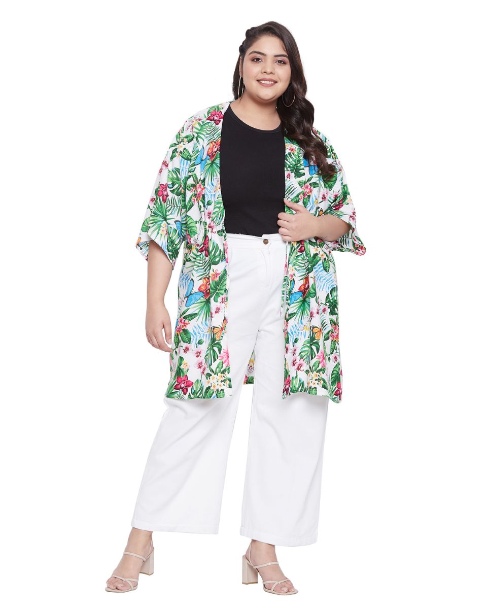 Floral Printed Multicolor Polyester Cover Up For Plus Size Women