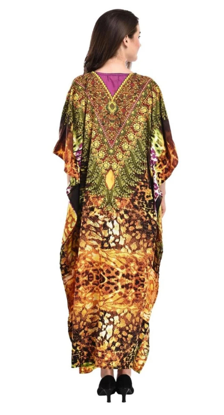 Multicolor Abstract Leopard Polyester Plus Size Kaftan for Women 1X-3X | GypsieBlu