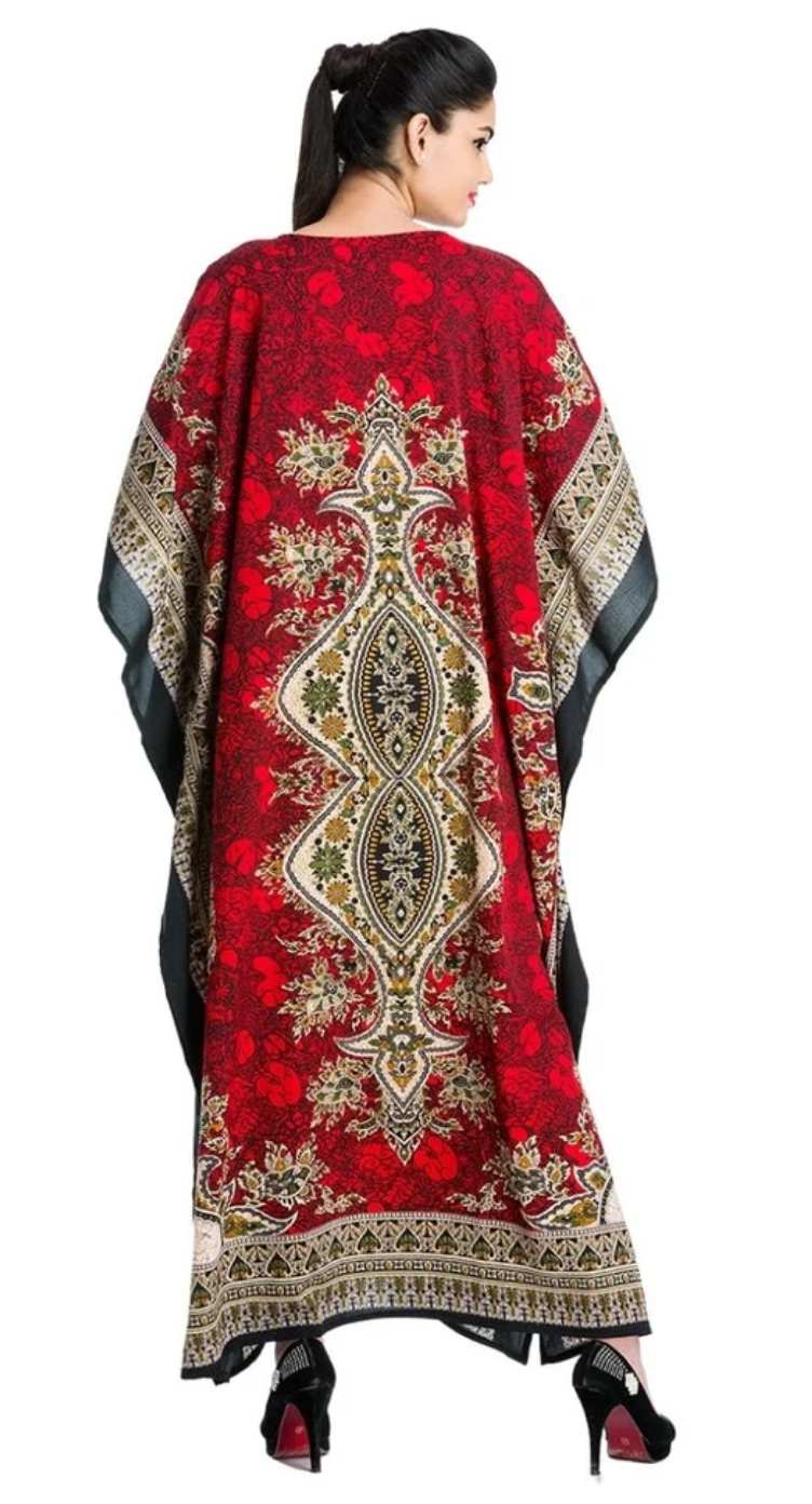 Red Floral Dashiki Polyester Plus Size Kaftan for Women 1X-3X | GypsieBlu
