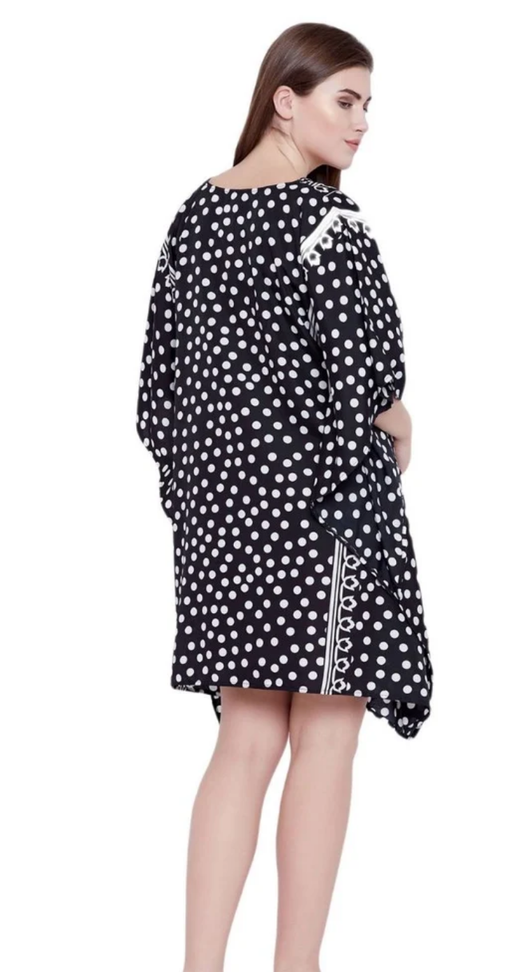 Black Polka Dot Polyester Plus Size Tunic for Women 1X-3X | GypsieBlu
