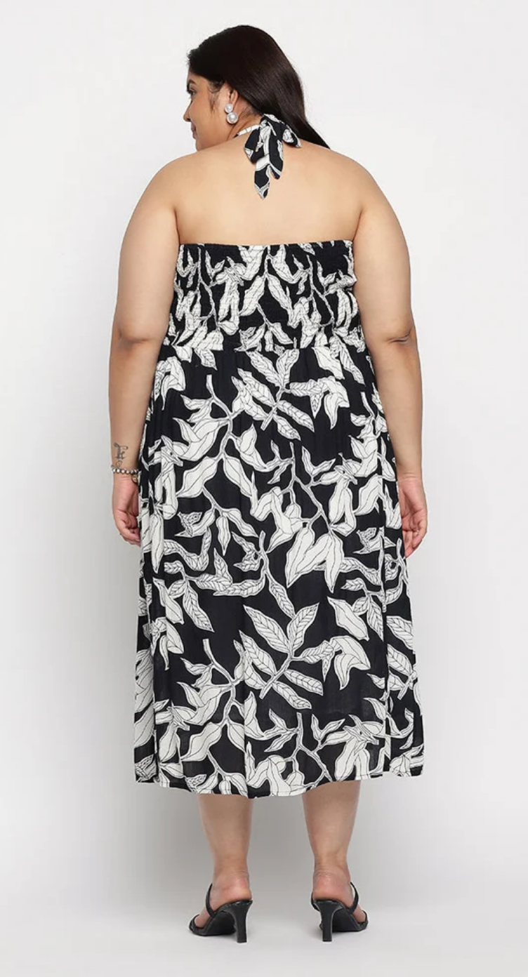 White Leaf Rayon Plus Size Midi Dress for Women 1X-3X | GypsieBlu