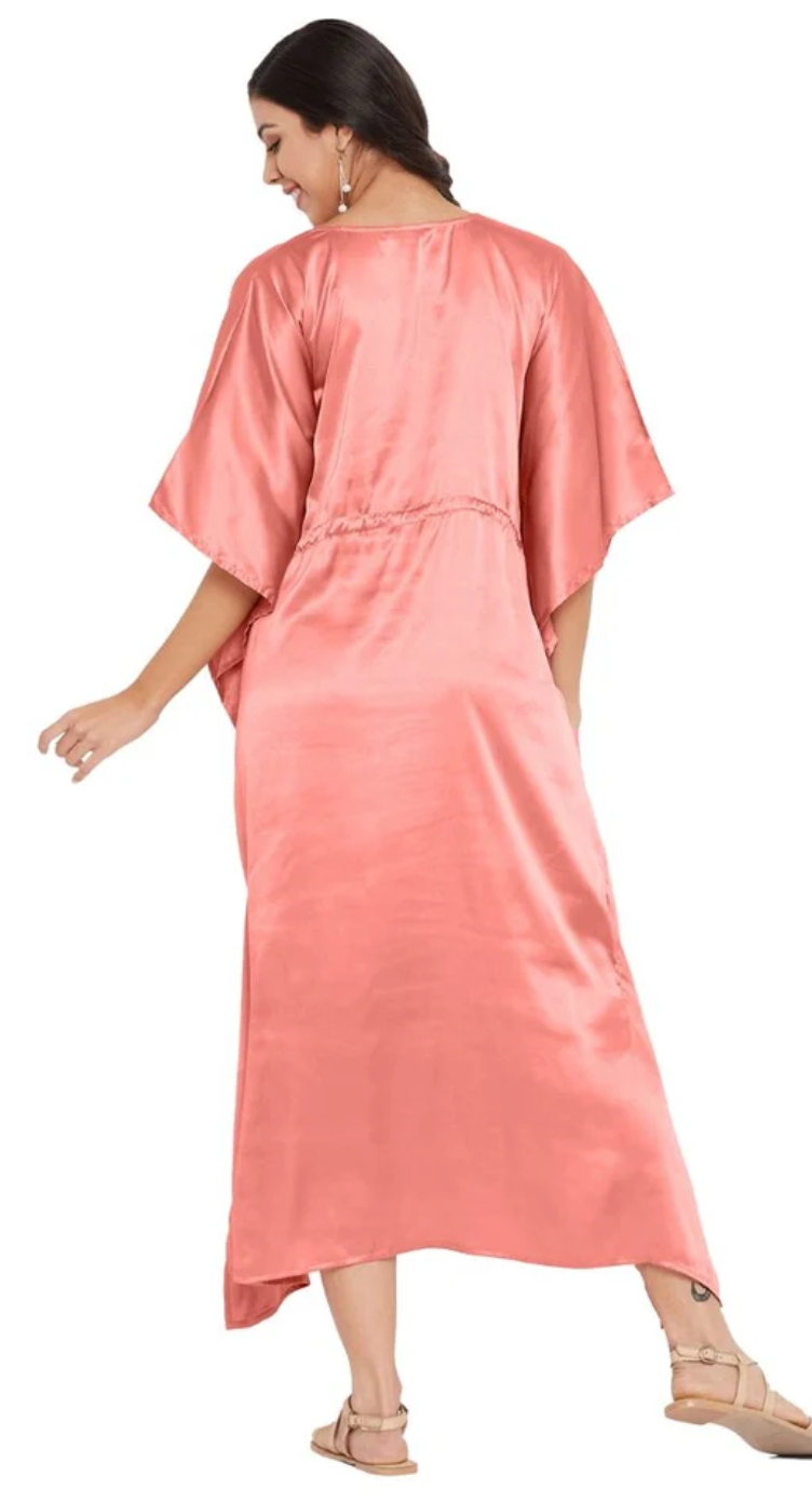 Salmon Rose Satin Plus Size Kaftan Dress for Women 1X-3X | GypsieBlu