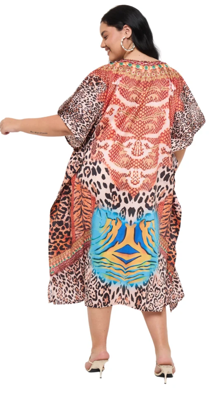 Multicolor Leopard Geometric Plus Size Kaftan for Women 1X-3X | GypsieBlu