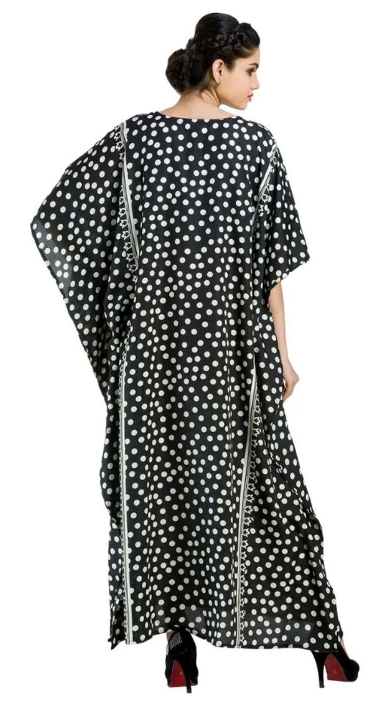 Black Polka Dot Polyester Plus Size Kaftan for Women 1X-3X | GypsieBlu