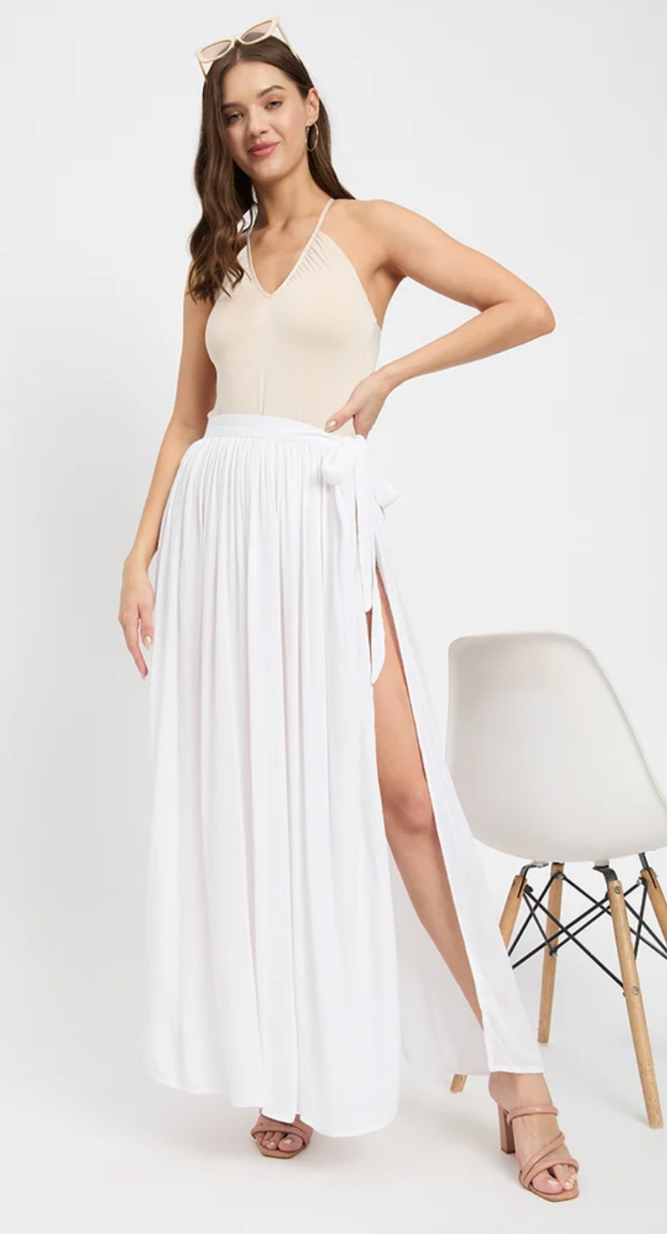 White Side-Slit Rayon Skirt for Women S-XL | GypsieBlu