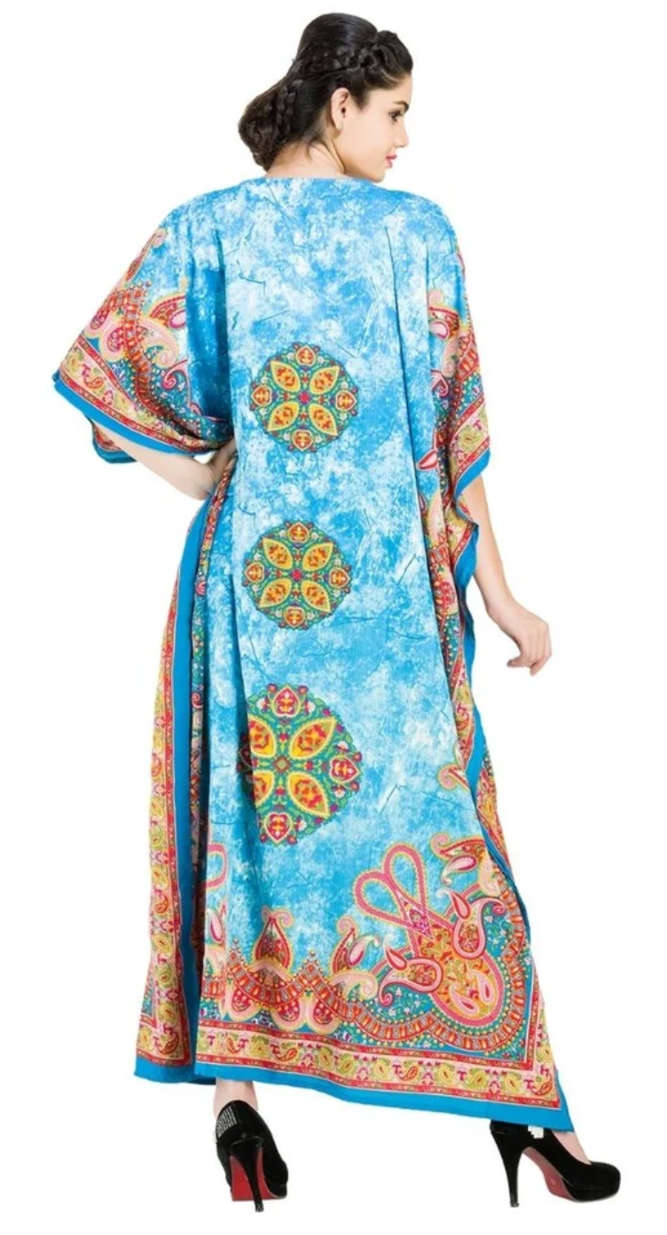Blue Dye Medallion Polyester Plus Size Kaftan for Women 1X-3X | GypsieBlu