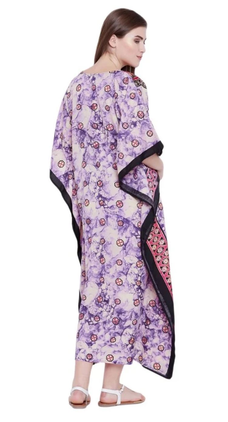 Purple Paisley Peacock Polyester Plus Size Kaftan for Women 1X-3X | GypsieBlu