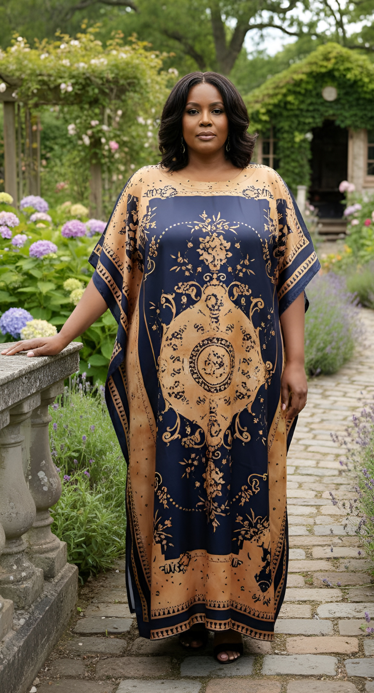 Beige Floral Satin Women Plus Size kaftan Dress