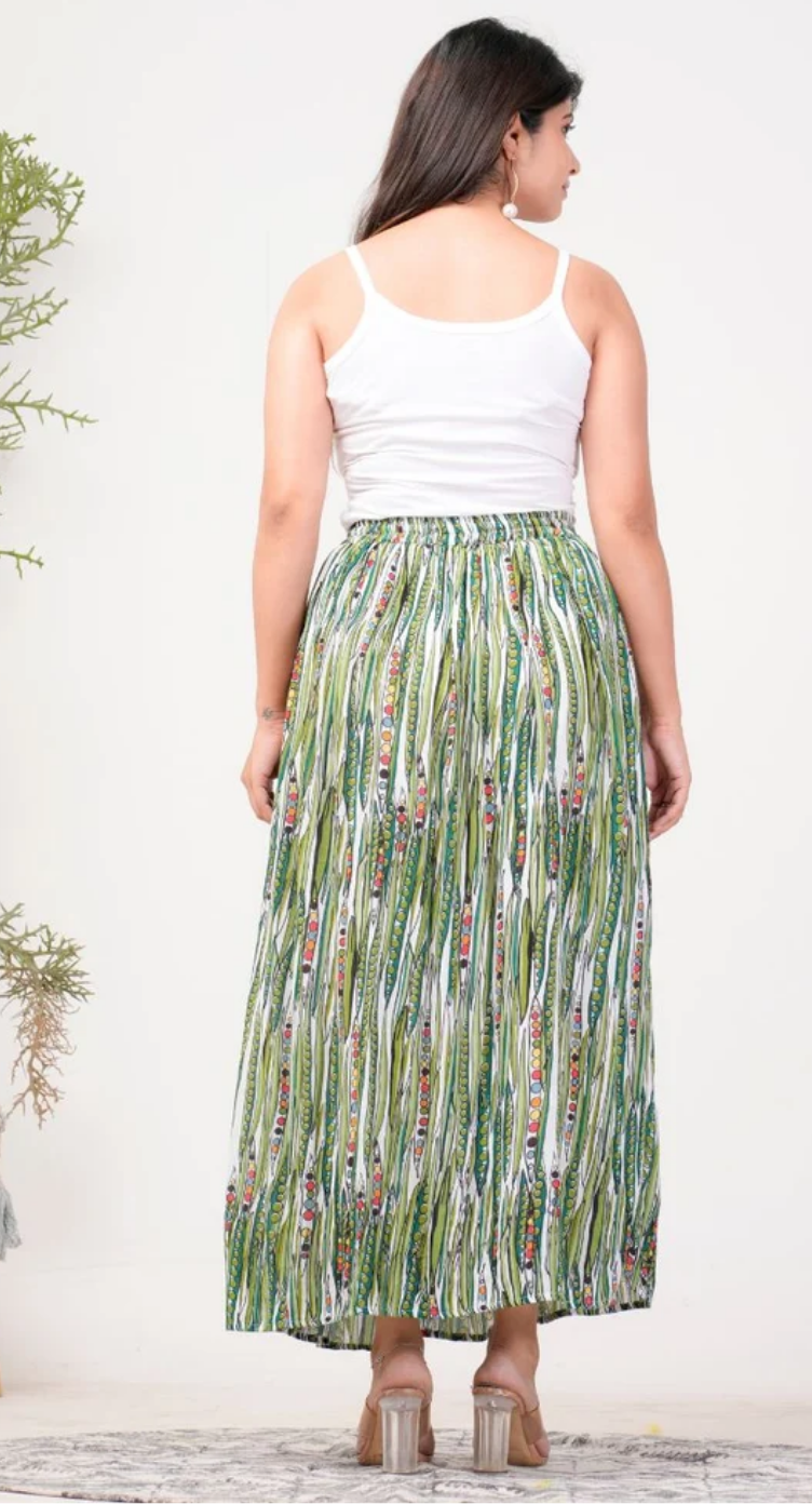 Green Tribal Stripe Rayon Skirt for Women S-XL | GypsieBlu